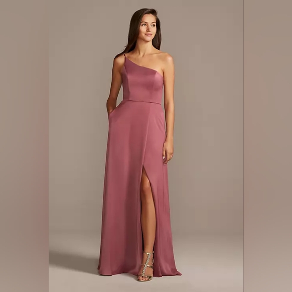 David's Bridal one shoulder dress with pockets chianti - Picture 2 of 4